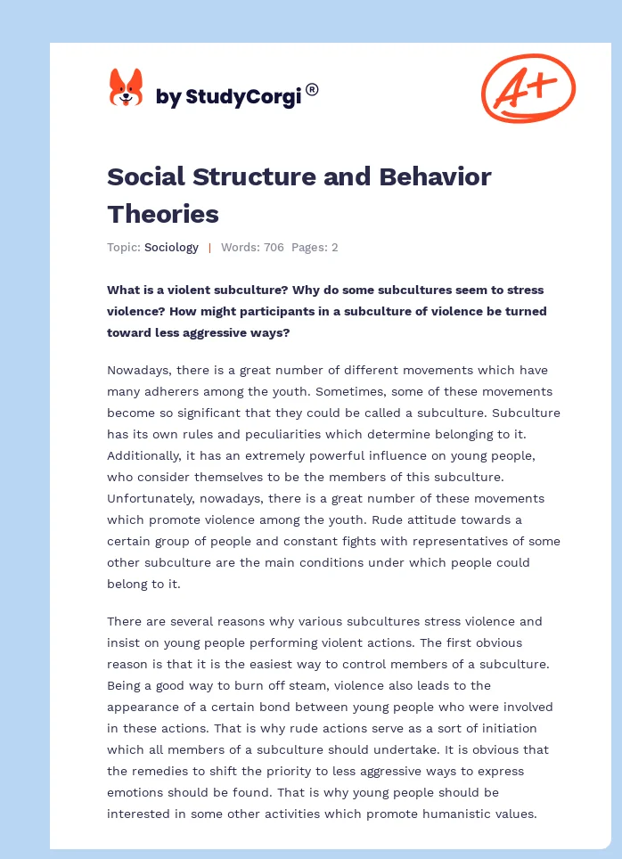 Social Structure and Behavior Theories. Page 1