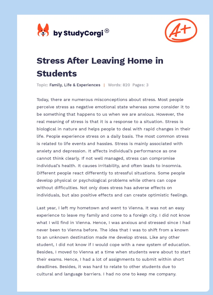 Stress After Leaving Home in Students. Page 1