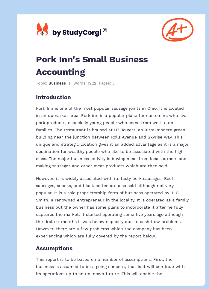 Pork Inn's Small Business Accounting. Page 1