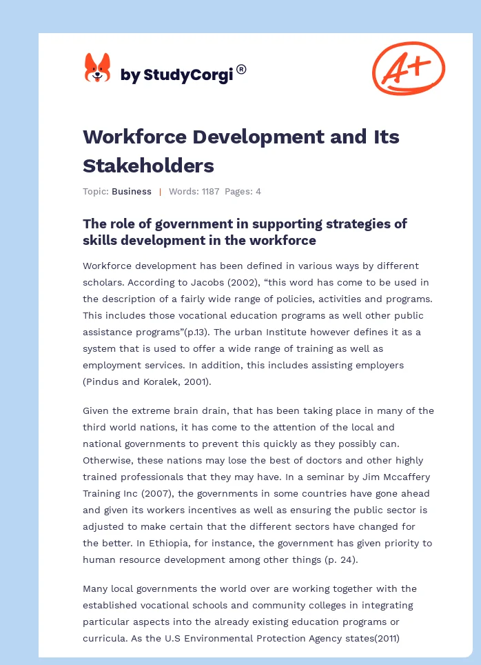 Workforce Development and Its Stakeholders. Page 1