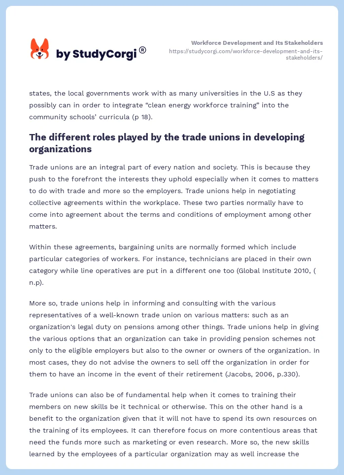 Workforce Development and Its Stakeholders. Page 2