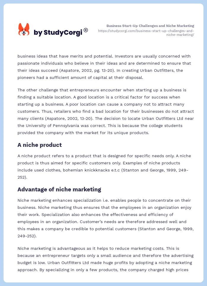 Business Start-Up Challenges and Niche Marketing. Page 2