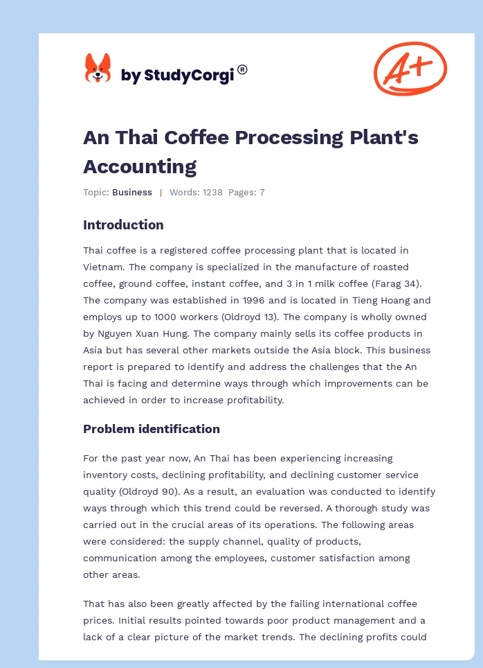 An Thai Coffee Processing Plant's Accounting. Page 1
