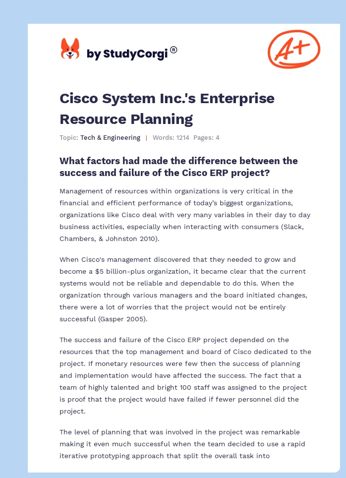 Cisco System Inc.'s Enterprise Resource Planning. Page 1