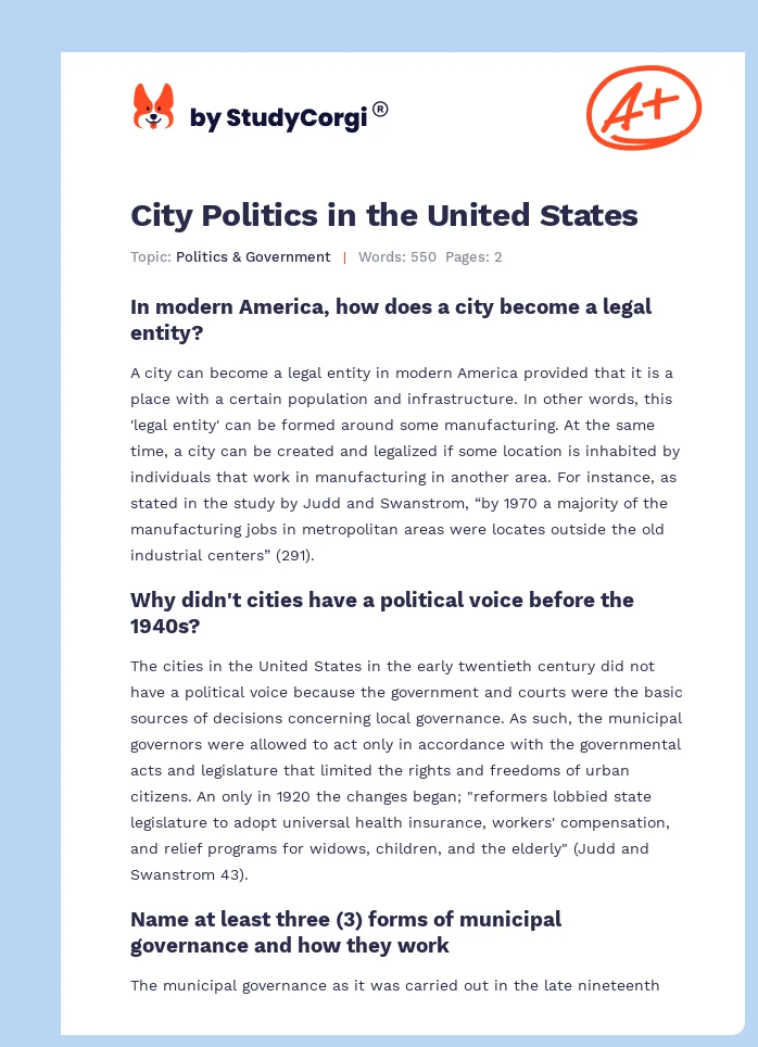 City Politics in the United States. Page 1