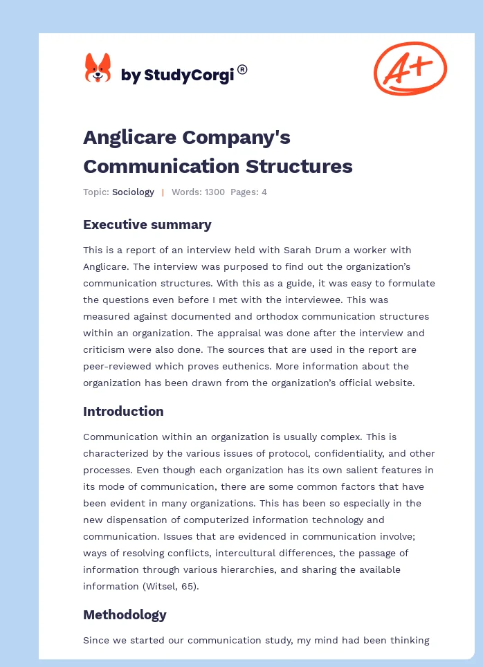 Anglicare Company's Communication Structures. Page 1