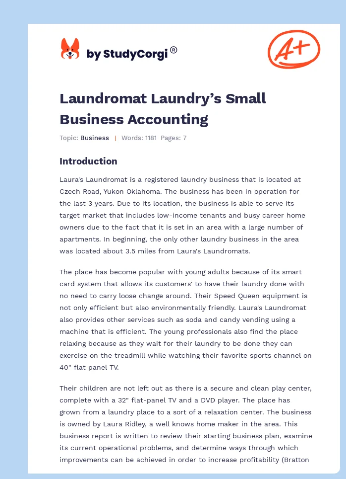 Laundromat Laundry’s Small Business Accounting. Page 1