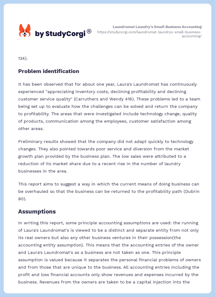 Laundromat Laundry’s Small Business Accounting. Page 2