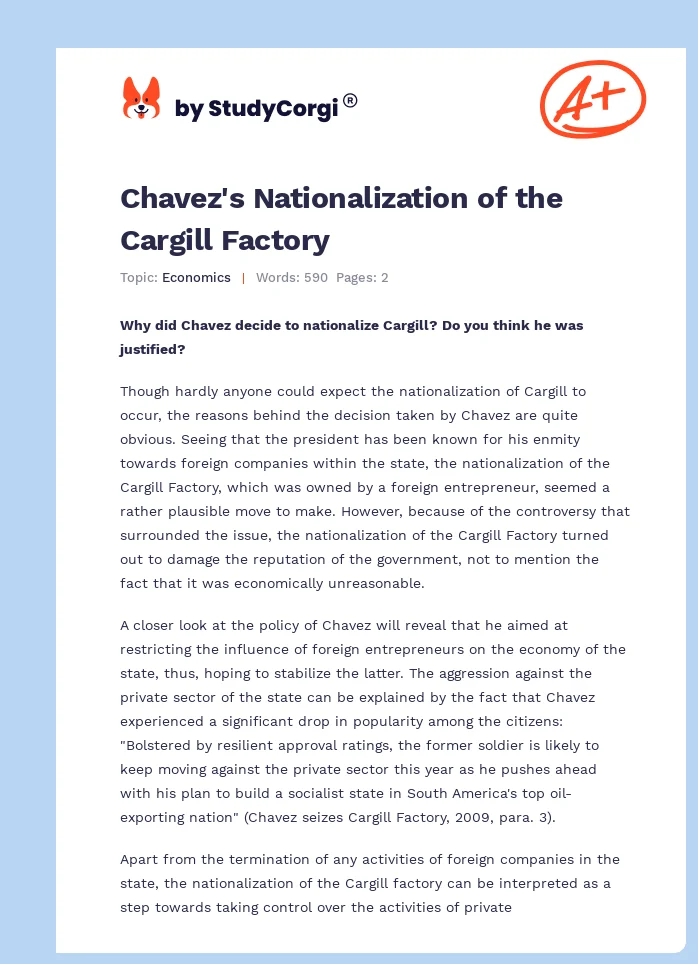 Chavez's Nationalization of the Cargill Factory. Page 1