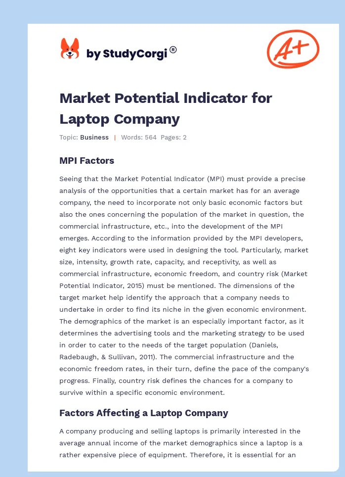 Market Potential Indicator for Laptop Company. Page 1