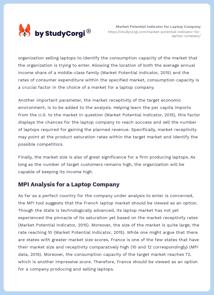 Market Potential Indicator for Laptop Company. Page 2