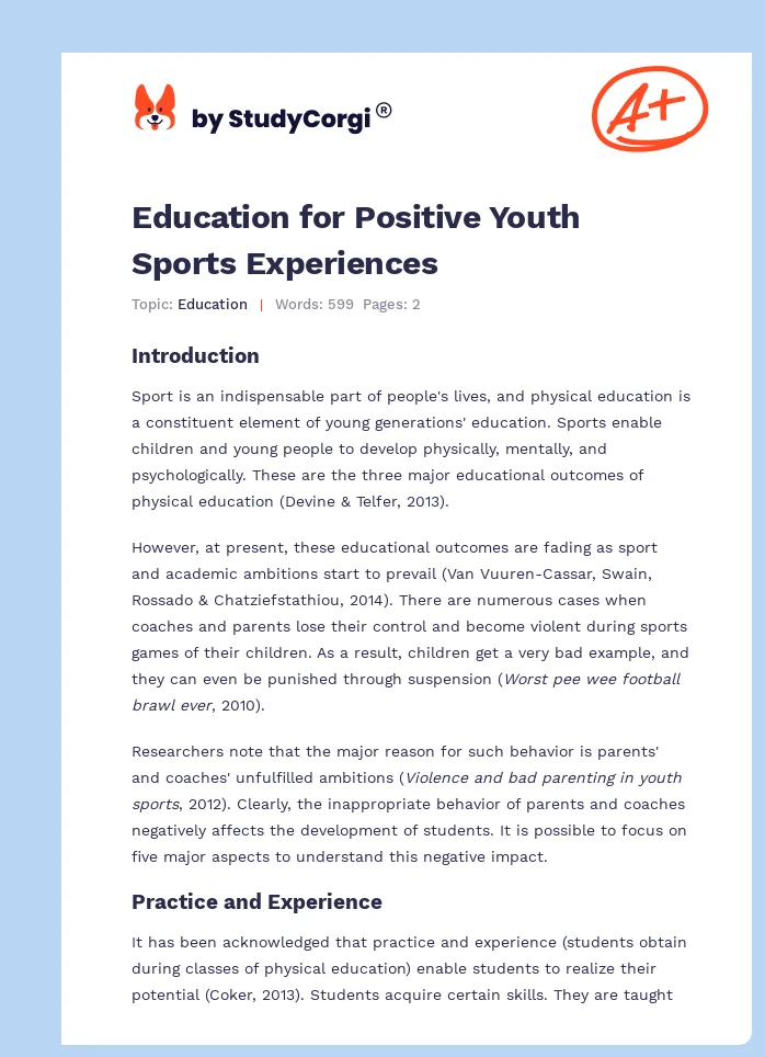 Education for Positive Youth Sports Experiences. Page 1