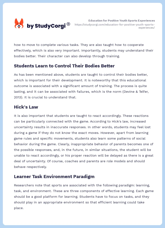 Education for Positive Youth Sports Experiences. Page 2