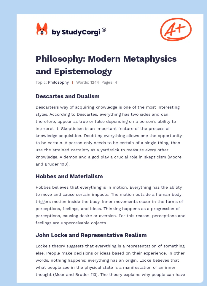 Philosophy: Modern Metaphysics and Epistemology. Page 1