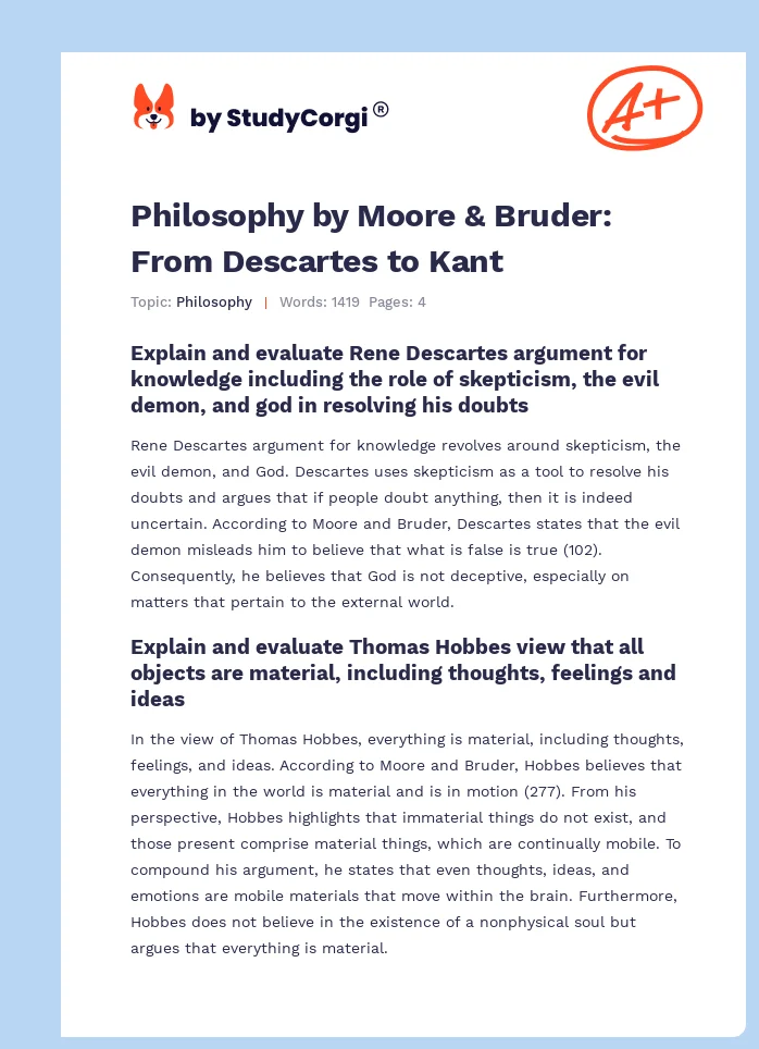 Philosophy by Moore & Bruder: From Descartes to Kant. Page 1
