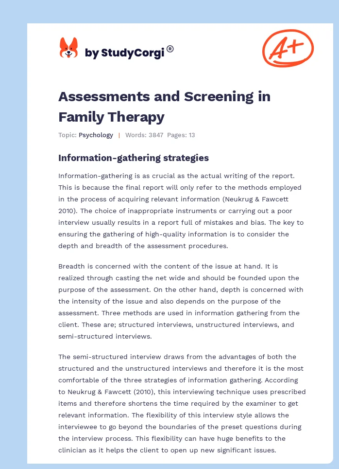 Assessments and Screening in Family Therapy. Page 1