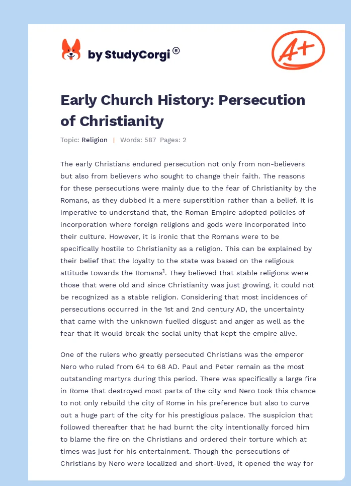 Early Church History: Persecution of Christianity. Page 1