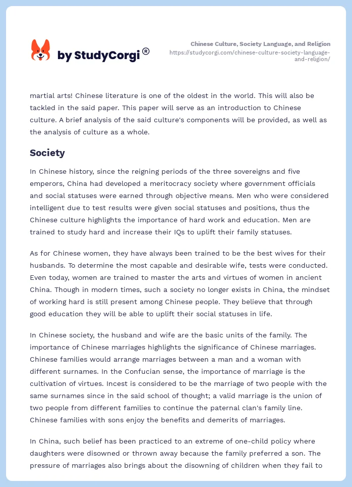Chinese Culture, Society Language, and Religion. Page 2
