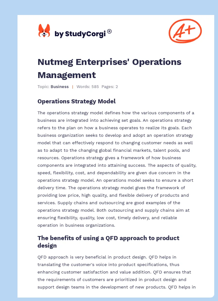 Nutmeg Enterprises' Operations Management. Page 1