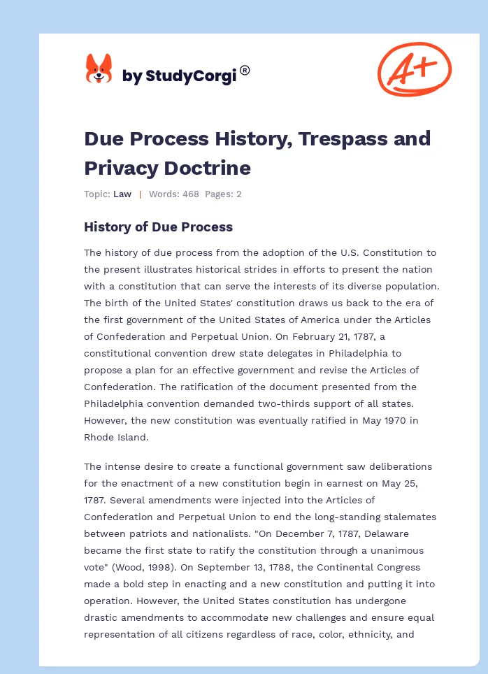 Due Process History, Trespass and Privacy Doctrine. Page 1