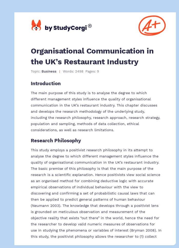 Organisational Communication in the UK’s Restaurant Industry. Page 1
