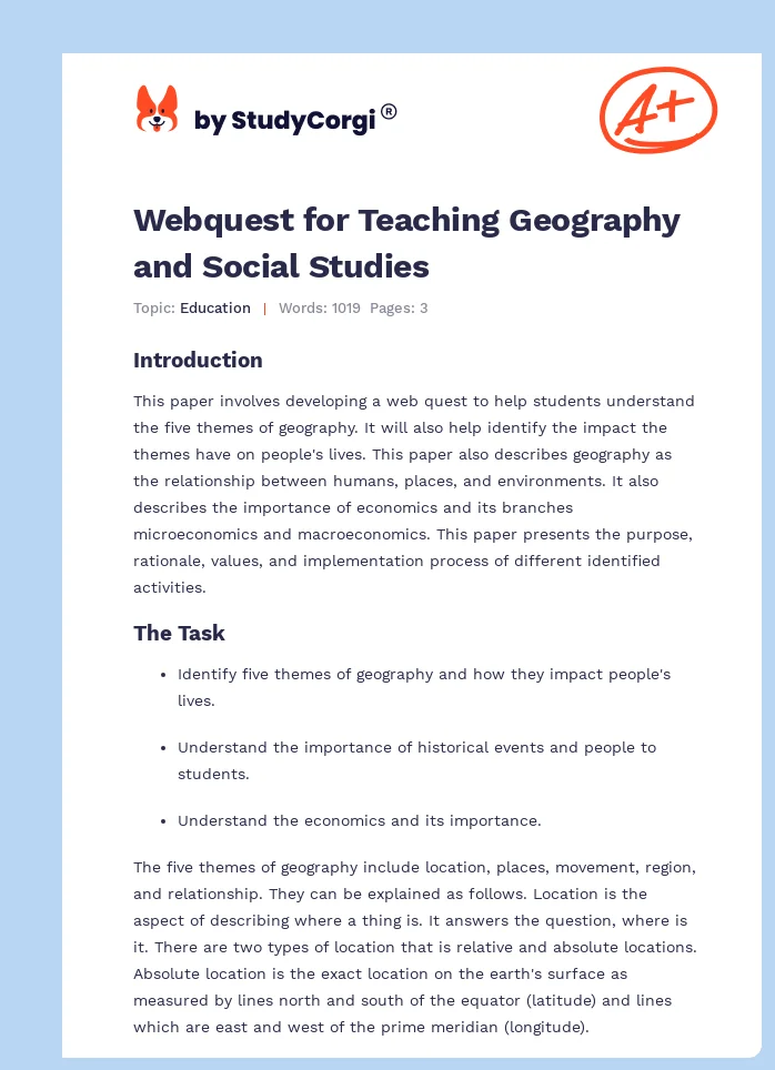 Webquest for Teaching Geography and Social Studies. Page 1