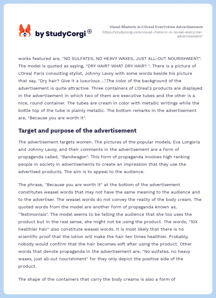 Visual Rhetoric in L’Oreal EverCrème Advertisement. Page 2