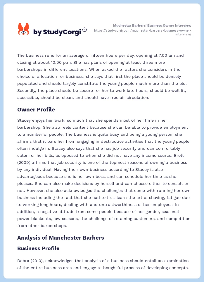 Muchestar Barbers' Business Owner Interview. Page 2