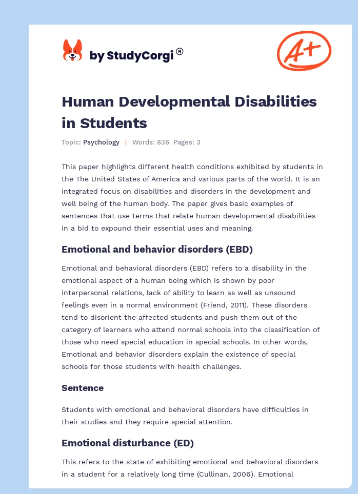 Human Developmental Disabilities in Students. Page 1
