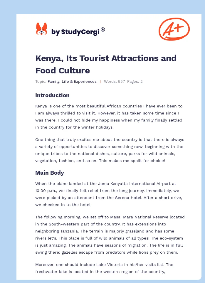 Kenya, Its Tourist Attractions and Food Culture. Page 1