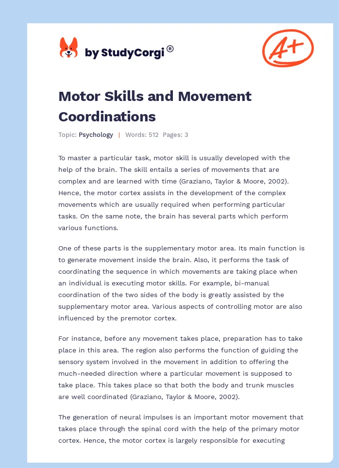 Motor Skills and Movement Coordinations. Page 1