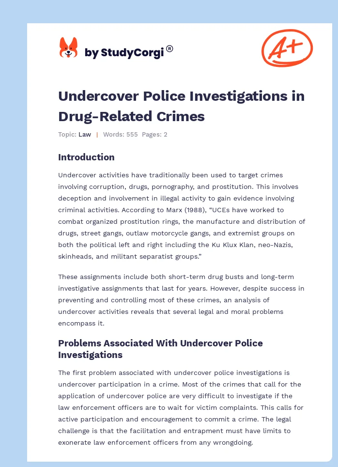 Undercover Police Investigations in Drug-Related Crimes. Page 1