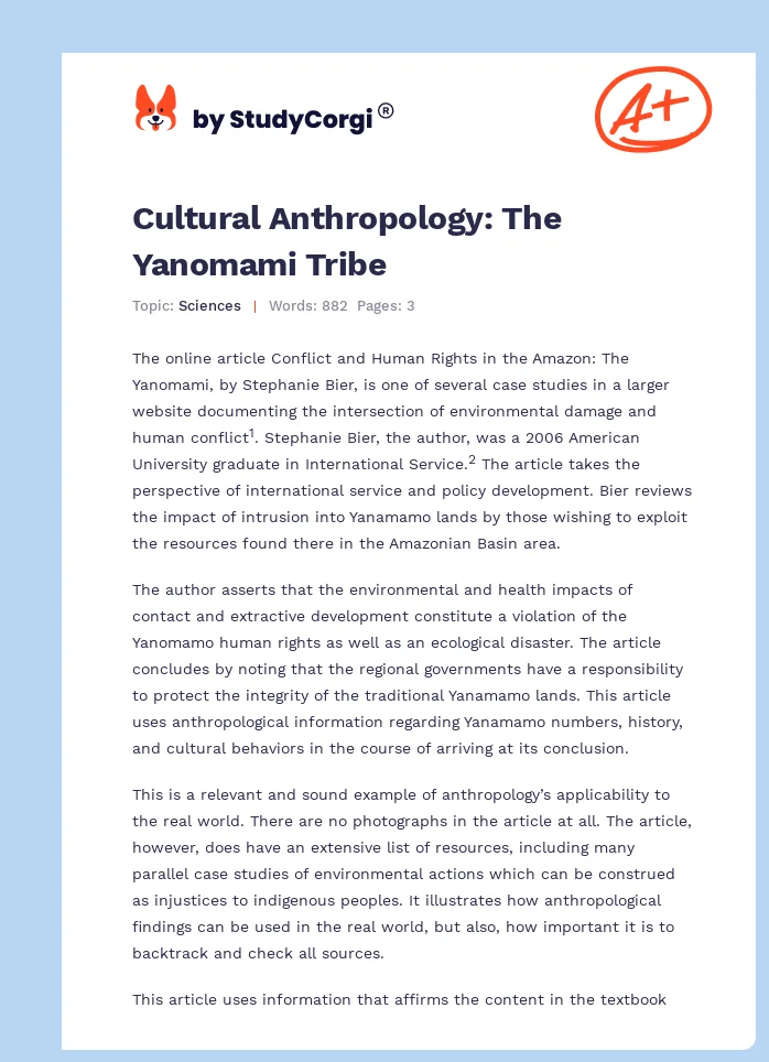 Cultural Anthropology: The Yanomami Tribe. Page 1