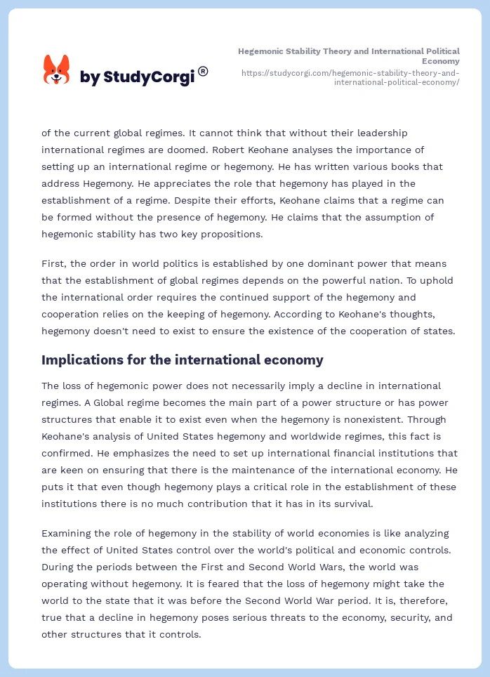 Hegemonic Stability Theory and International Political Economy. Page 2