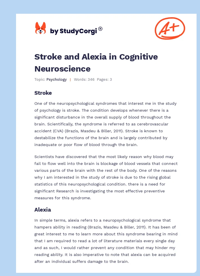 Stroke and Alexia in Cognitive Neuroscience. Page 1
