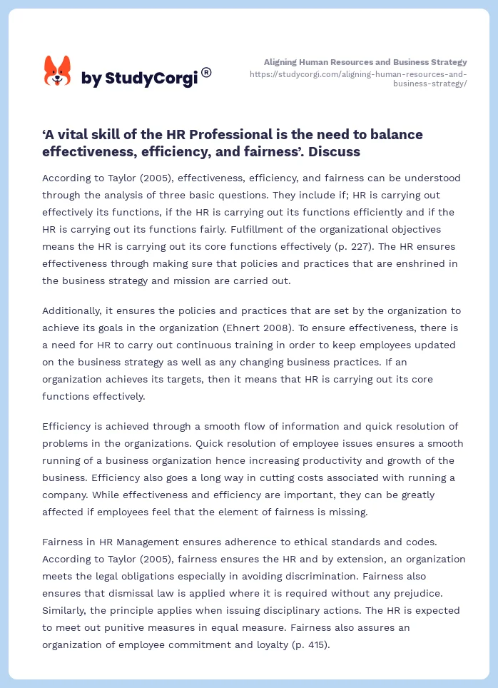 Aligning Human Resources and Business Strategy. Page 2