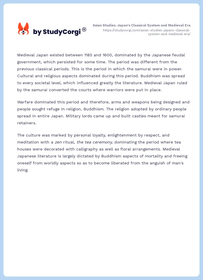 Asian Studies. Japan's Classical System and Medieval Era. Page 2
