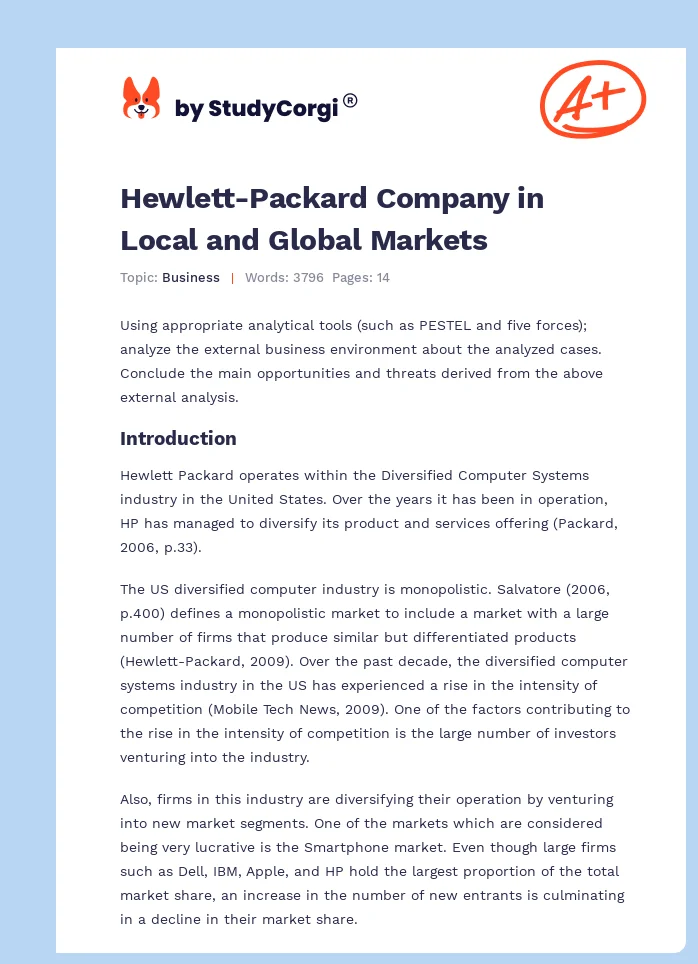 Hewlett-Packard Company in Local and Global Markets. Page 1