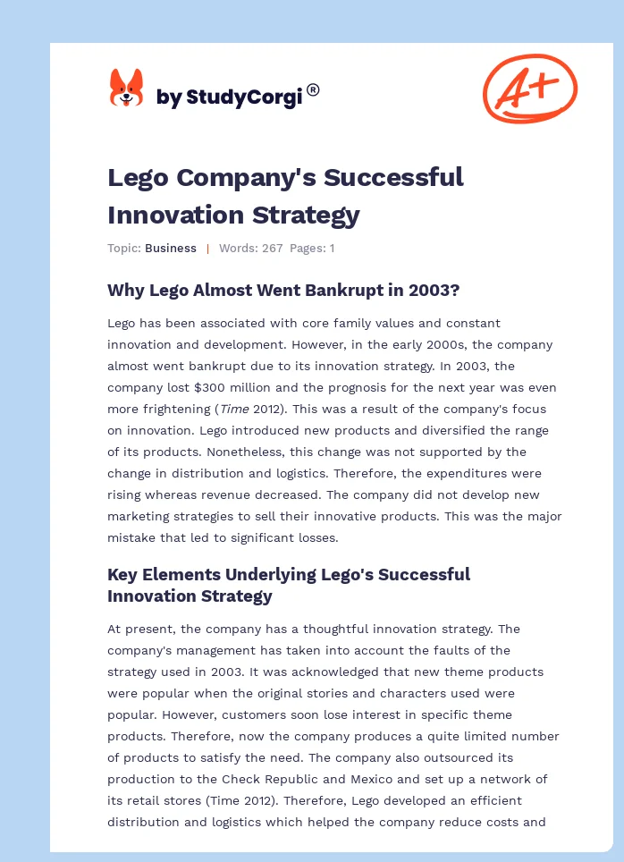 Lego Company's Successful Innovation Strategy. Page 1
