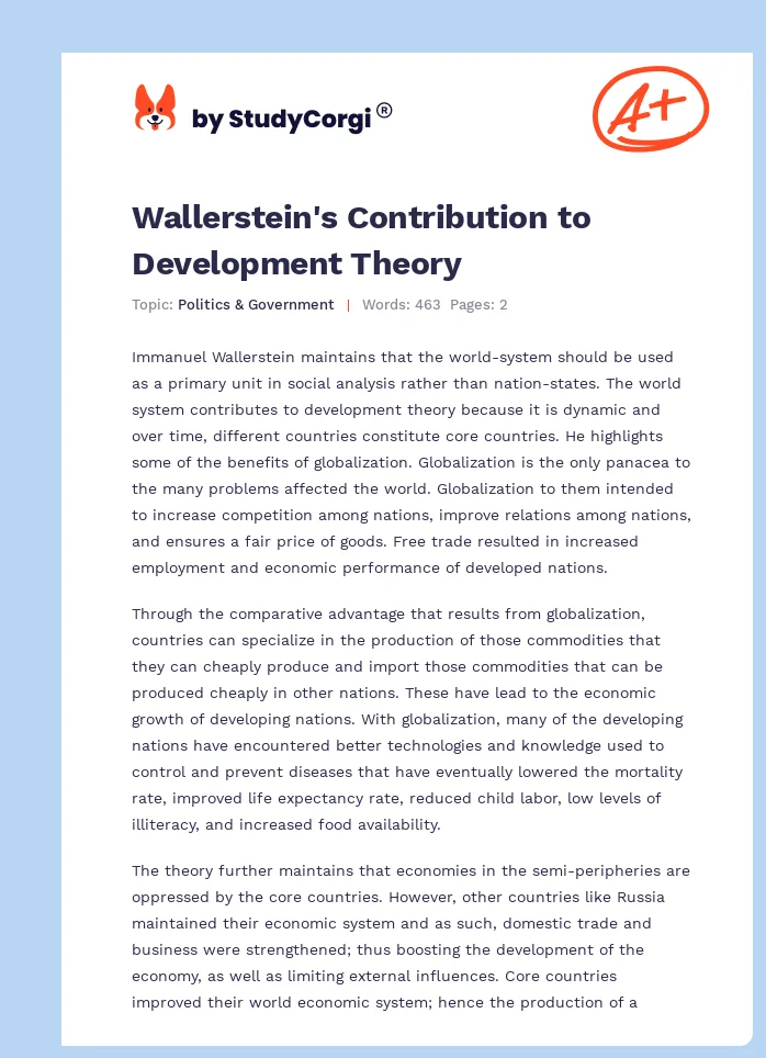 Wallerstein's Contribution to Development Theory. Page 1