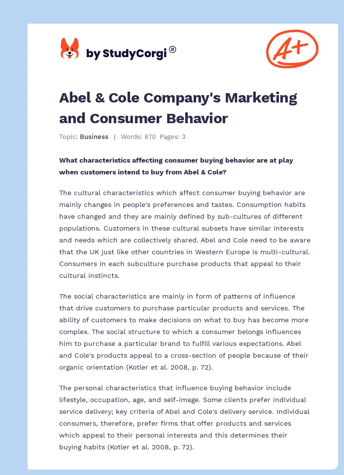 Abel & Cole Company's Marketing and Consumer Behavior. Page 1