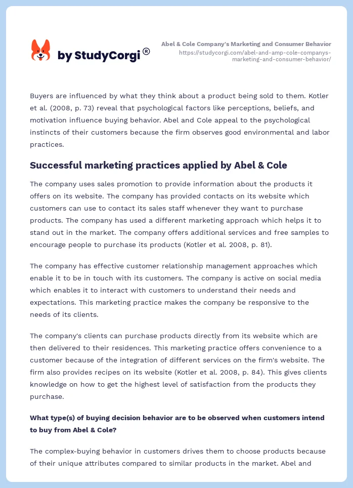 Abel & Cole Company's Marketing and Consumer Behavior. Page 2