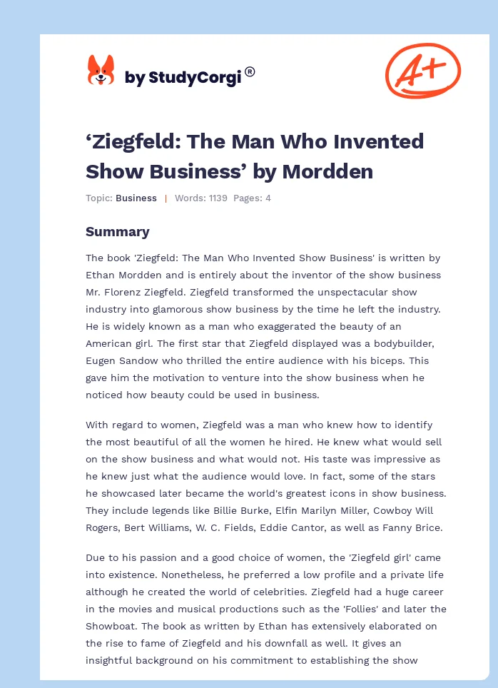 ‘Ziegfeld: The Man Who Invented Show Business’ by Mordden. Page 1