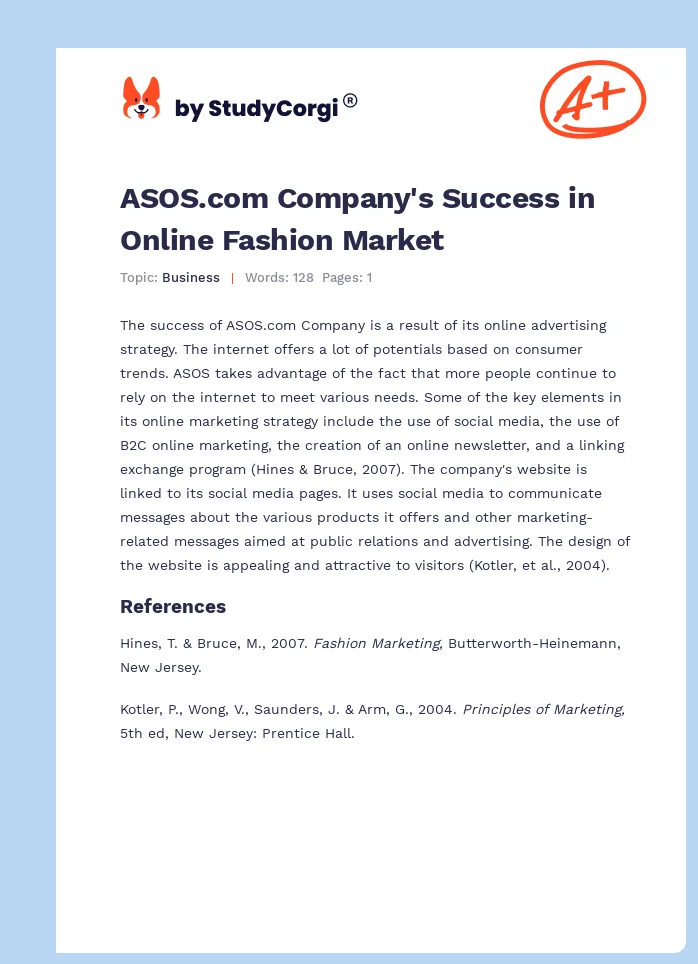 ASOS.com Company's Success in Online Fashion Market. Page 1