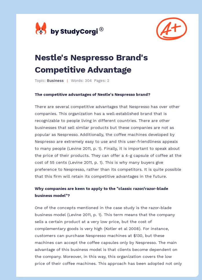 Nestle's Nespresso Brand's Competitive Advantage. Page 1