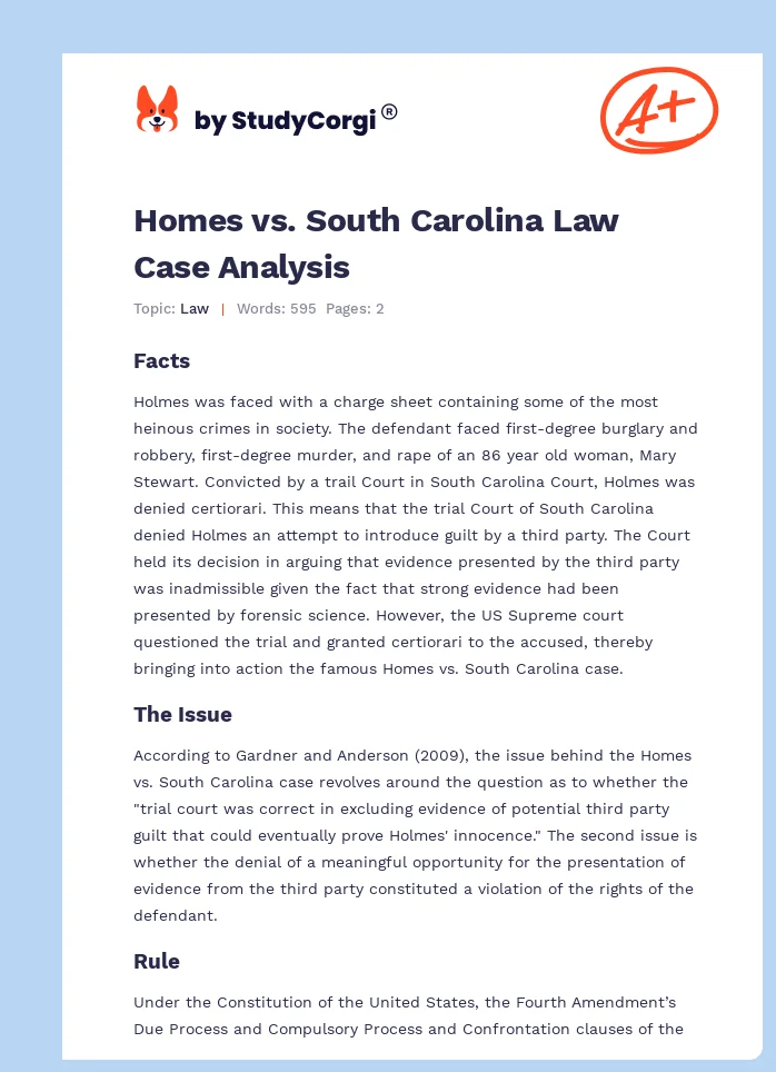 Homes vs. South Carolina Law Case Analysis. Page 1