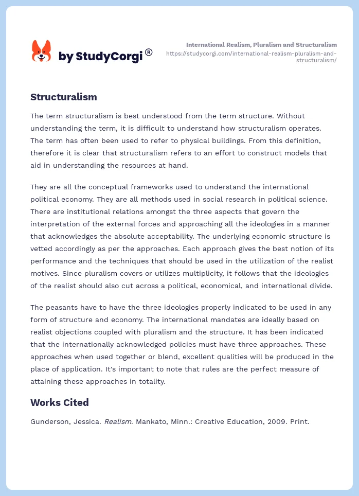 International Realism, Pluralism and Structuralism. Page 2