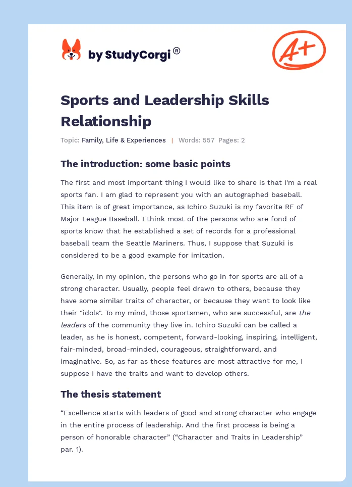 Sports and Leadership Skills Relationship. Page 1
