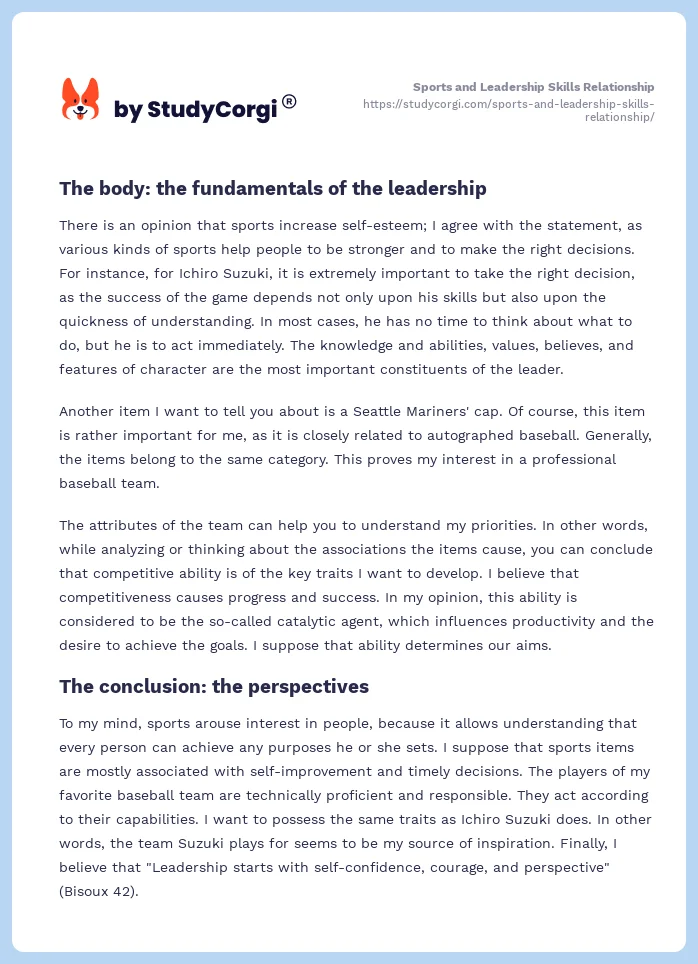 Sports and Leadership Skills Relationship. Page 2