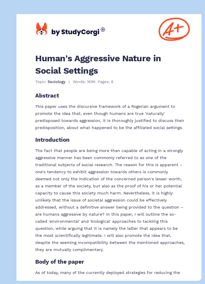 Human's Aggressive Nature in Social Settings. Page 1